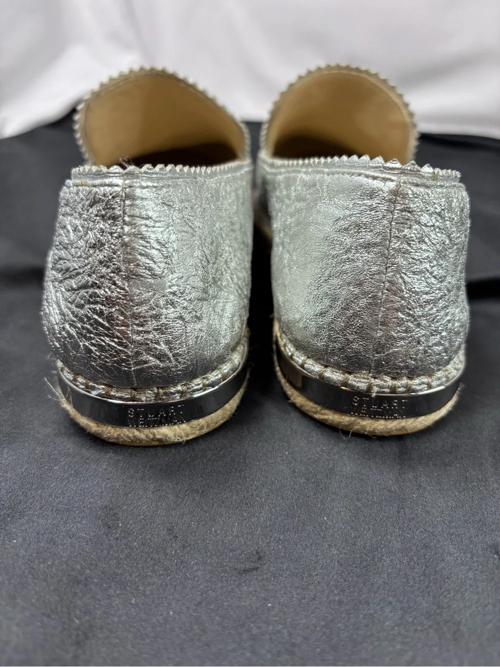 Stuart Weitzman Metallic Silver Leather Espadrille Flats | Size 8 Made in Spain